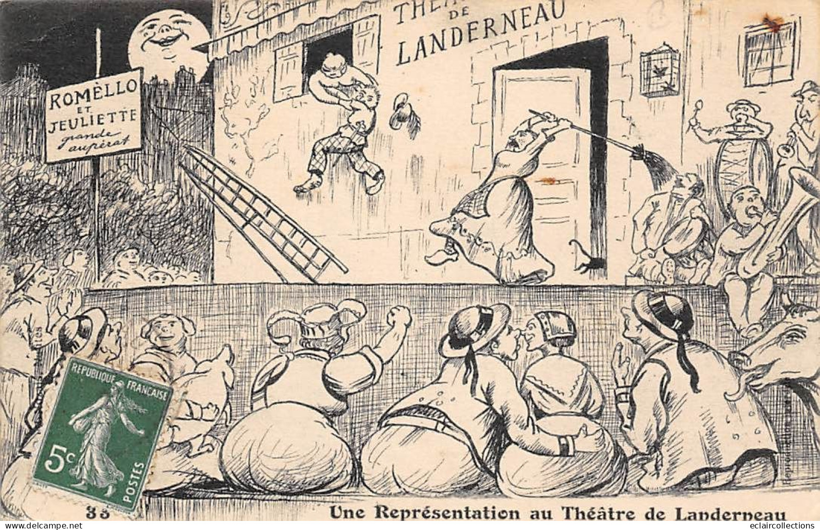 Landerneau           29           Une Représentation Au Théâtre   . Roméo Et Juliette  Dessin .     ( Voir Scan) - Landerneau