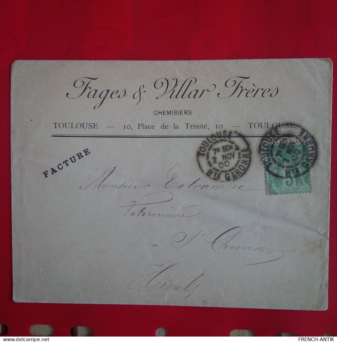 LETTRE TOULOUSE PUB CHEMISIERS FAGES ET VILLAR POUR ST CHINIAN - Covers & Documents