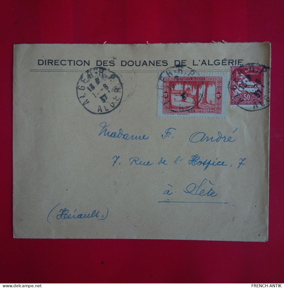 LETTRE ALGER DIRECTION DES DOUANES POUR SETE - Lettres & Documents