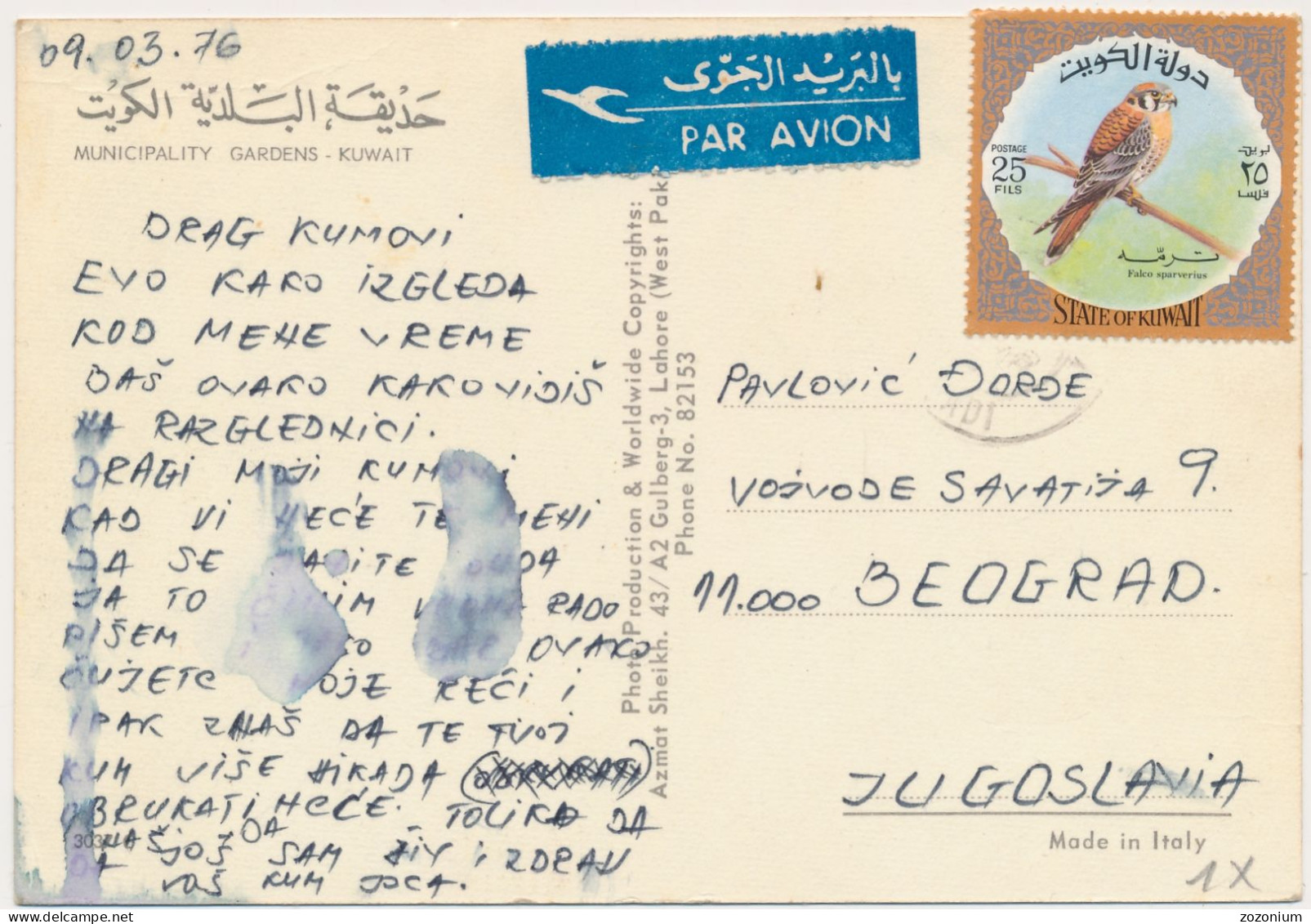 KUWAIT Municipality Gardens 1976 Nice Stamp OLD POSTCARD  RPPC PC PPC - Kuwait