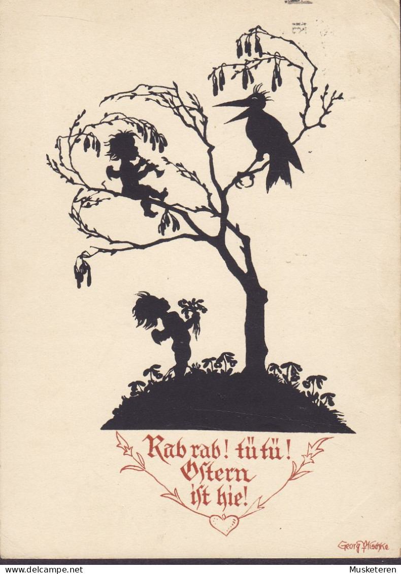 Deutsches Reich PPC Georg Plischke : Rab Rab! TÜ Tü! Ostern Ist Hie! Silhouette Scissor-type Engels Angels Bird Vogel Oi - Silhouettes