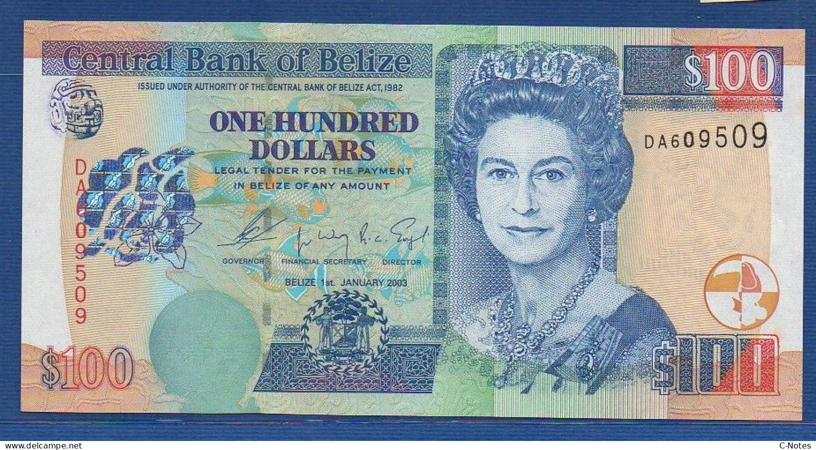 BELIZE - P.71a –  100 Dollars 2003 UNC, S/n DA609509 - Belize