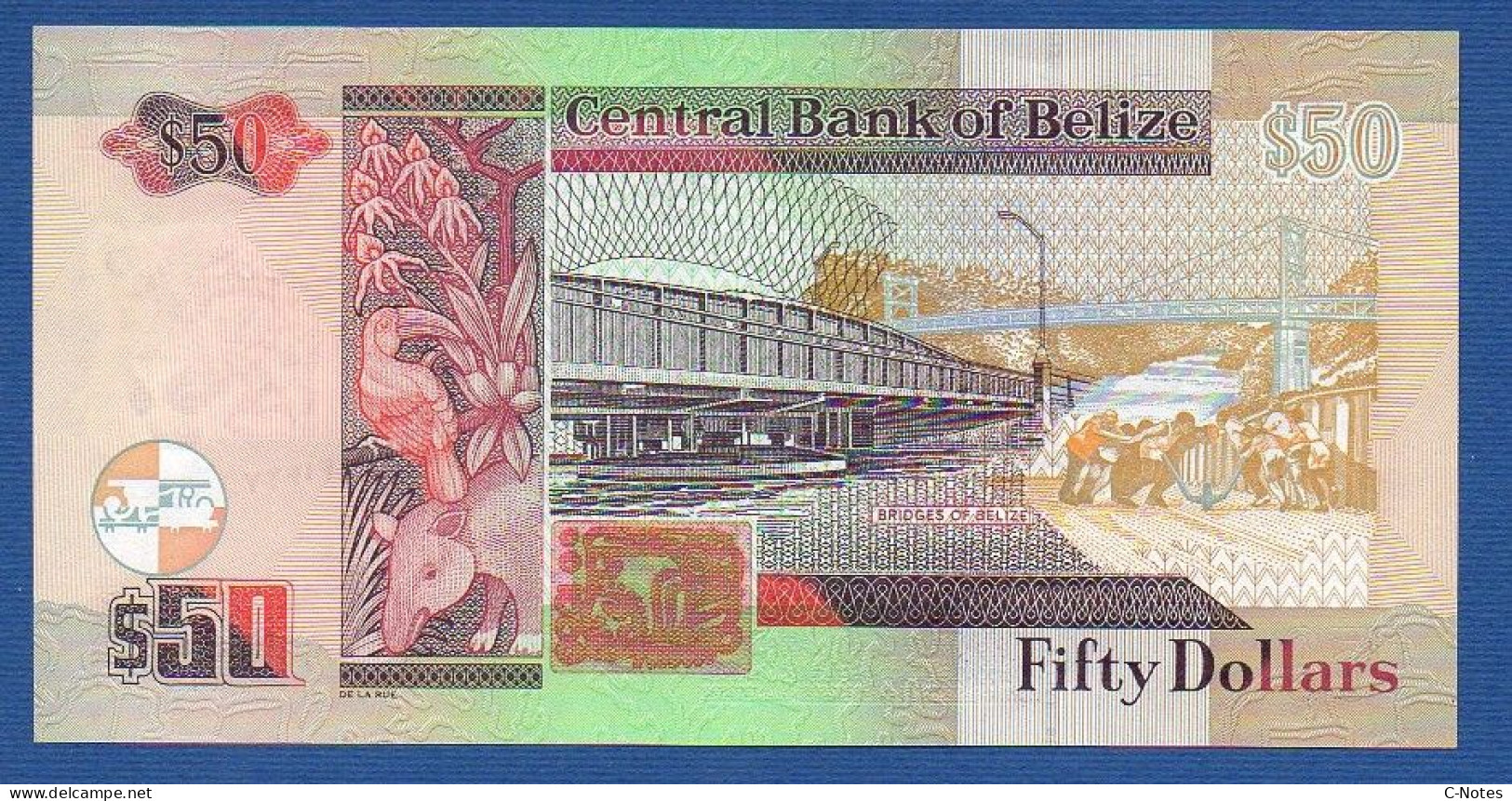 BELIZE - P.70f –  50 Dollars 2016 UNC, S/n DQ288728 - Belize