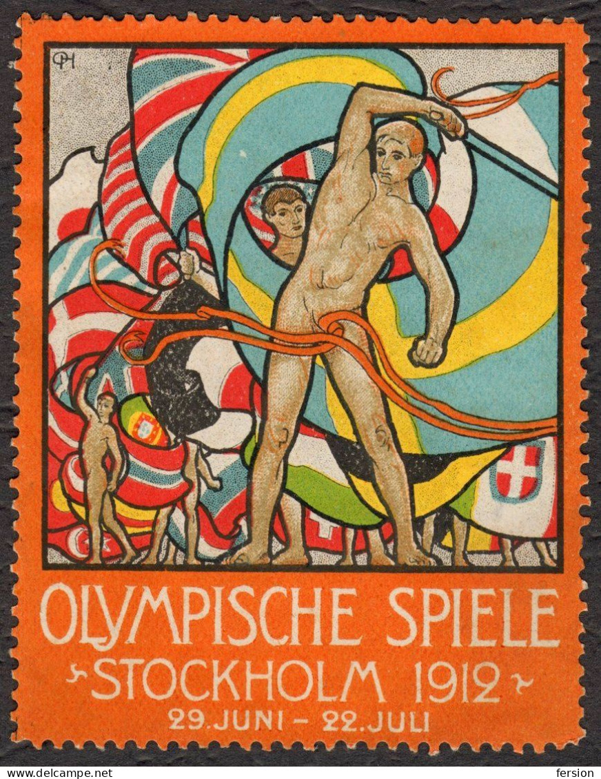 Stockholm 1912 Summer Olympics Olympic Games FLAG Flags LABEL CINDERELLA VIGNETTE - GERMANY - MH - Windowed - Estate 1912: Stockholma