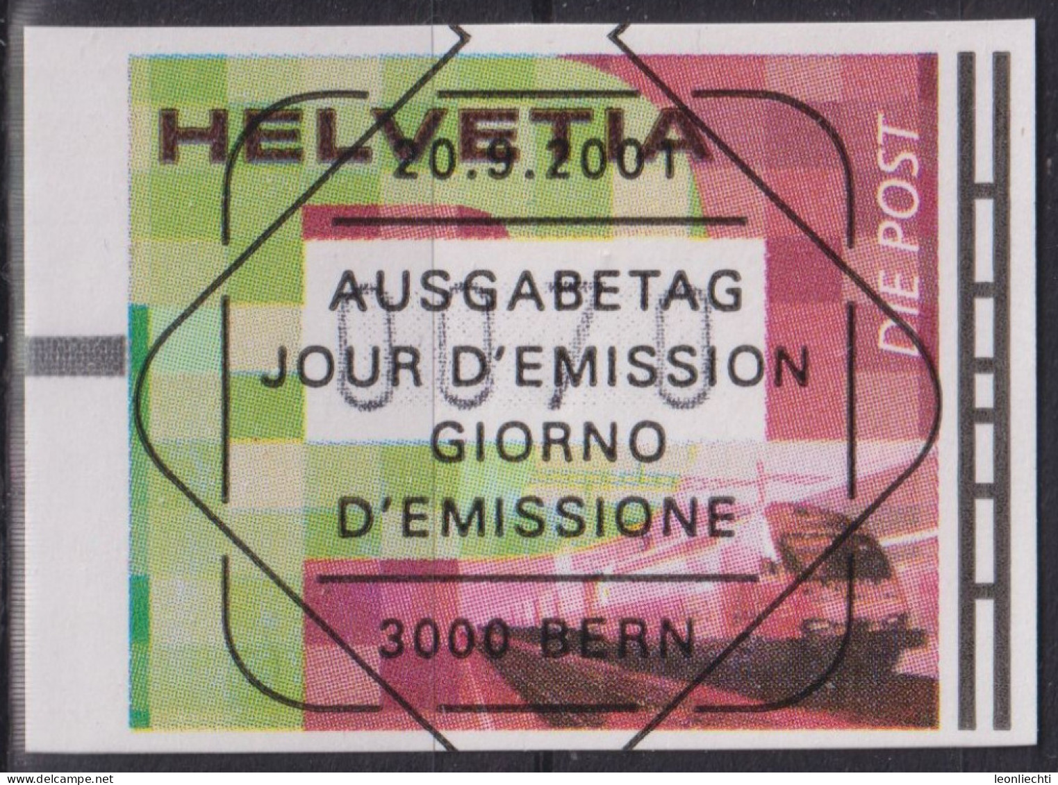 2001 Schweiz  ET, Mi:CH AT11, Yt:CH D19, Zum:CH AT15, Posttransport Eisenbahn, Automatenbriefmarken - Automatic Stamps