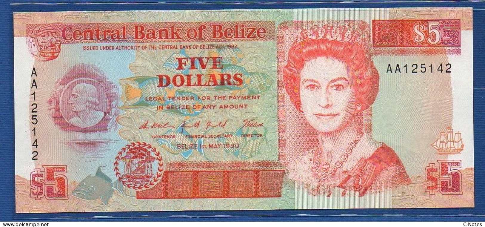 BELIZE - P.53a – 5 Dollars 1990 UNC, S/n AA125142 - Belice