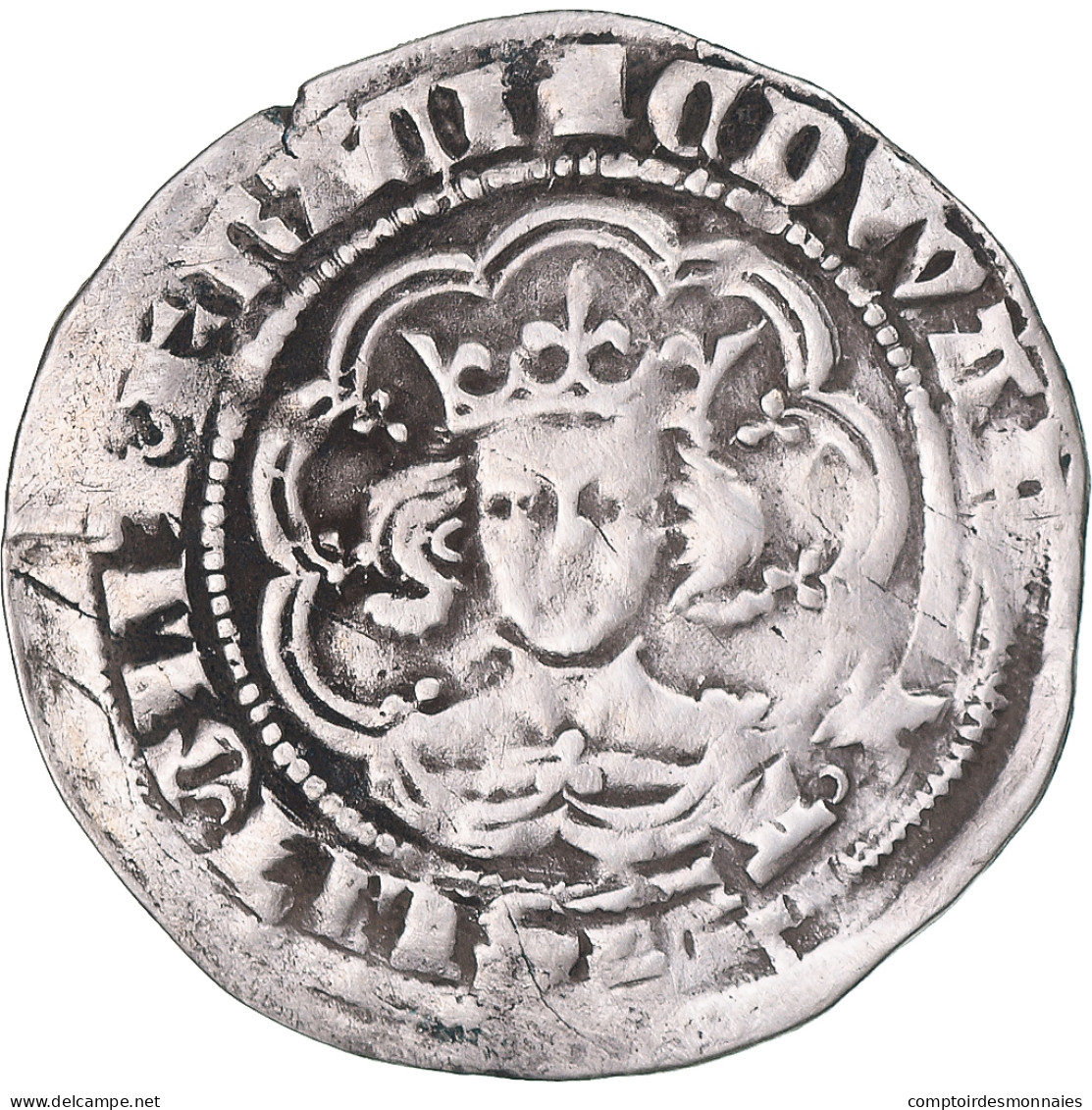 Monnaie, Grande-Bretagne, Edward III, 1/2 Gros, 1327-1377, Londres, TB+, Argent - 1066-1485 : Basso Medio Evo