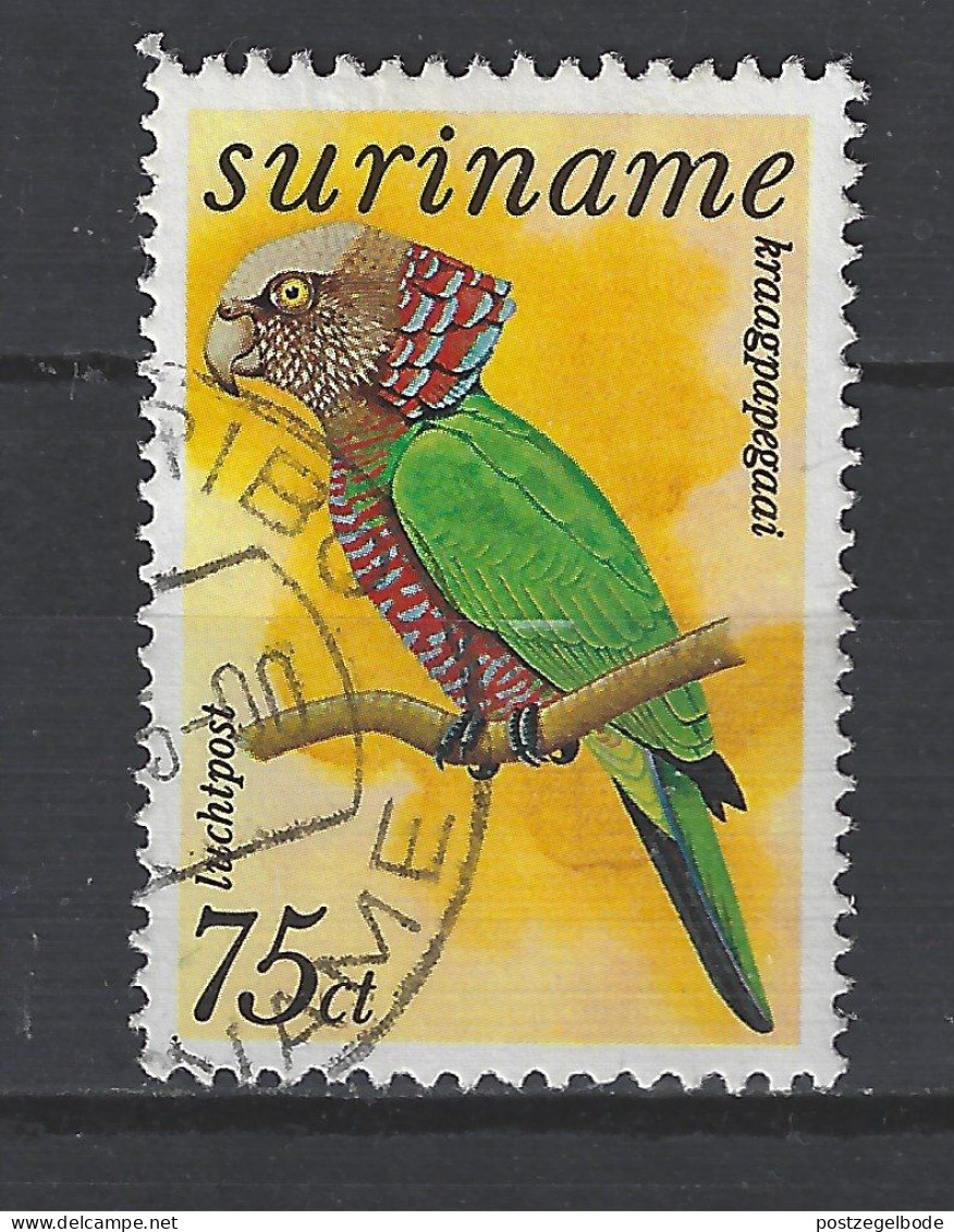 Suriname Used ; Papegaai Perroquet Perruche Parrakeet Parrot Papagayo Cotorra Kraag Papegaai Vogel Bird Ave Oiseau - Perroquets & Tropicaux