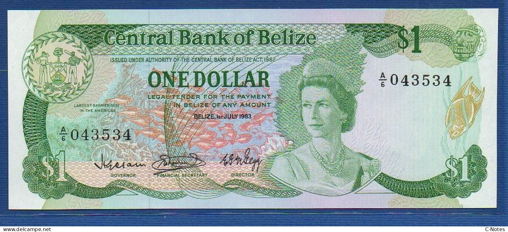 BELIZE - P.43 – 1 Dollar 01.07.1983 UNC, S/n A/6 043534 - Belize