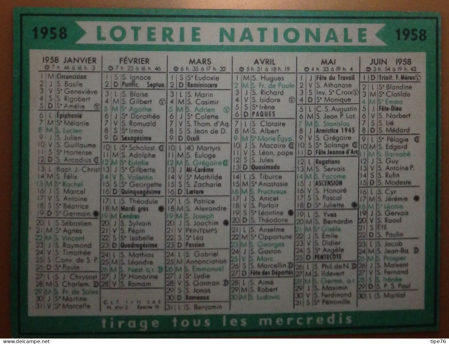 Petit Calendrier De Poche 1958 Loterie Nationale - Petit Format : 1941-60