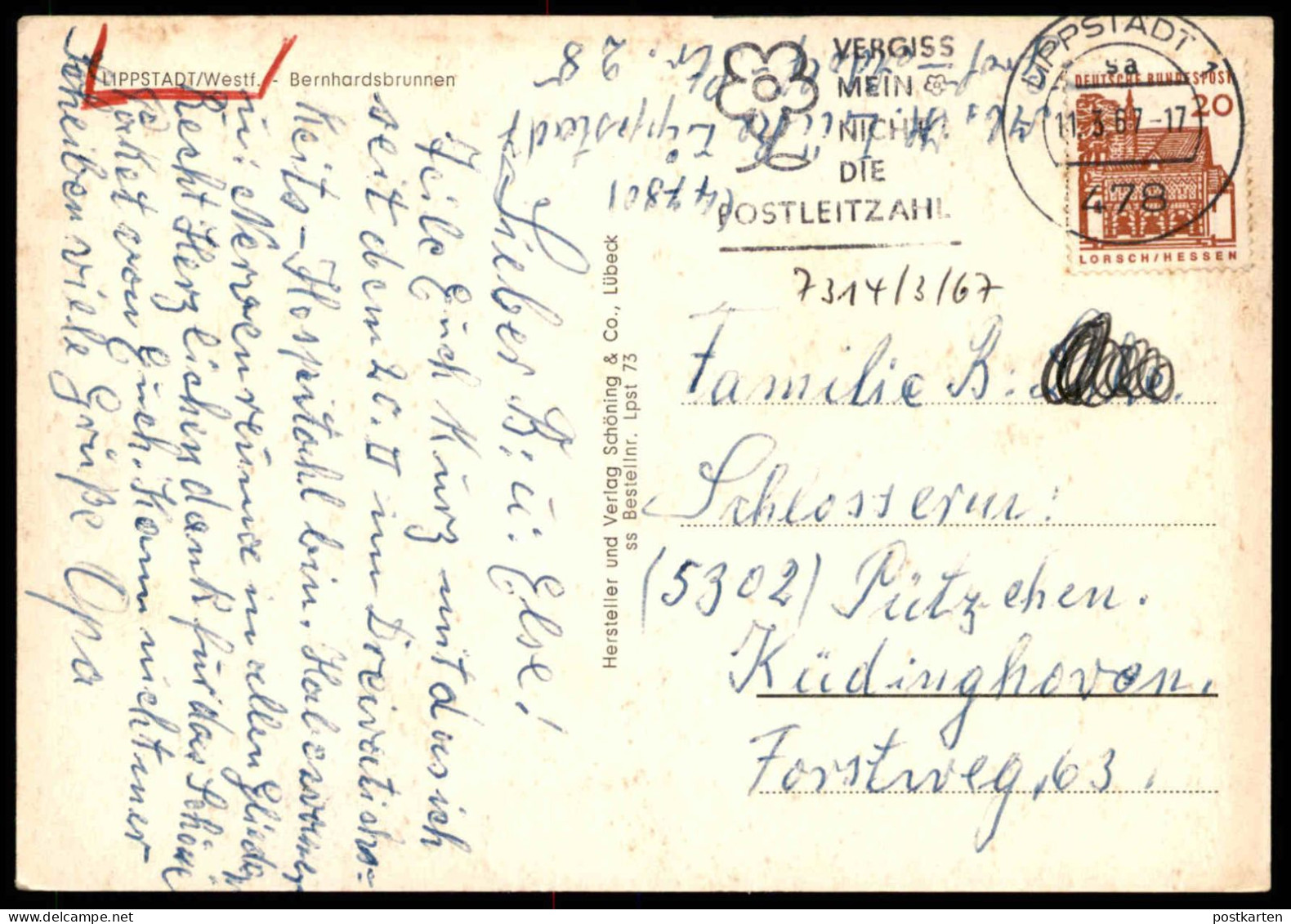 ÄLTERE POSTKARTE LIPPSTADT BERNHARDSBRUNNEN BRUNNEN CAFÉ EIS VOLKSWAGEN VW KÄFER Ansichtskarte AK Postcard Cpa - Lippstadt