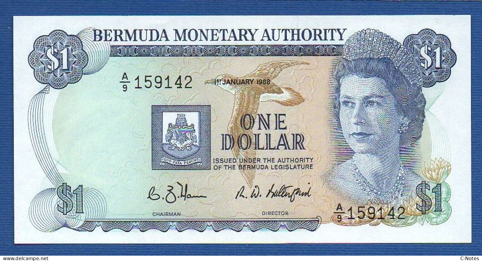 BERMUDA - P.28d – 1 Dollar 1988 UNC , S/n A/9 159142 - Bermudas