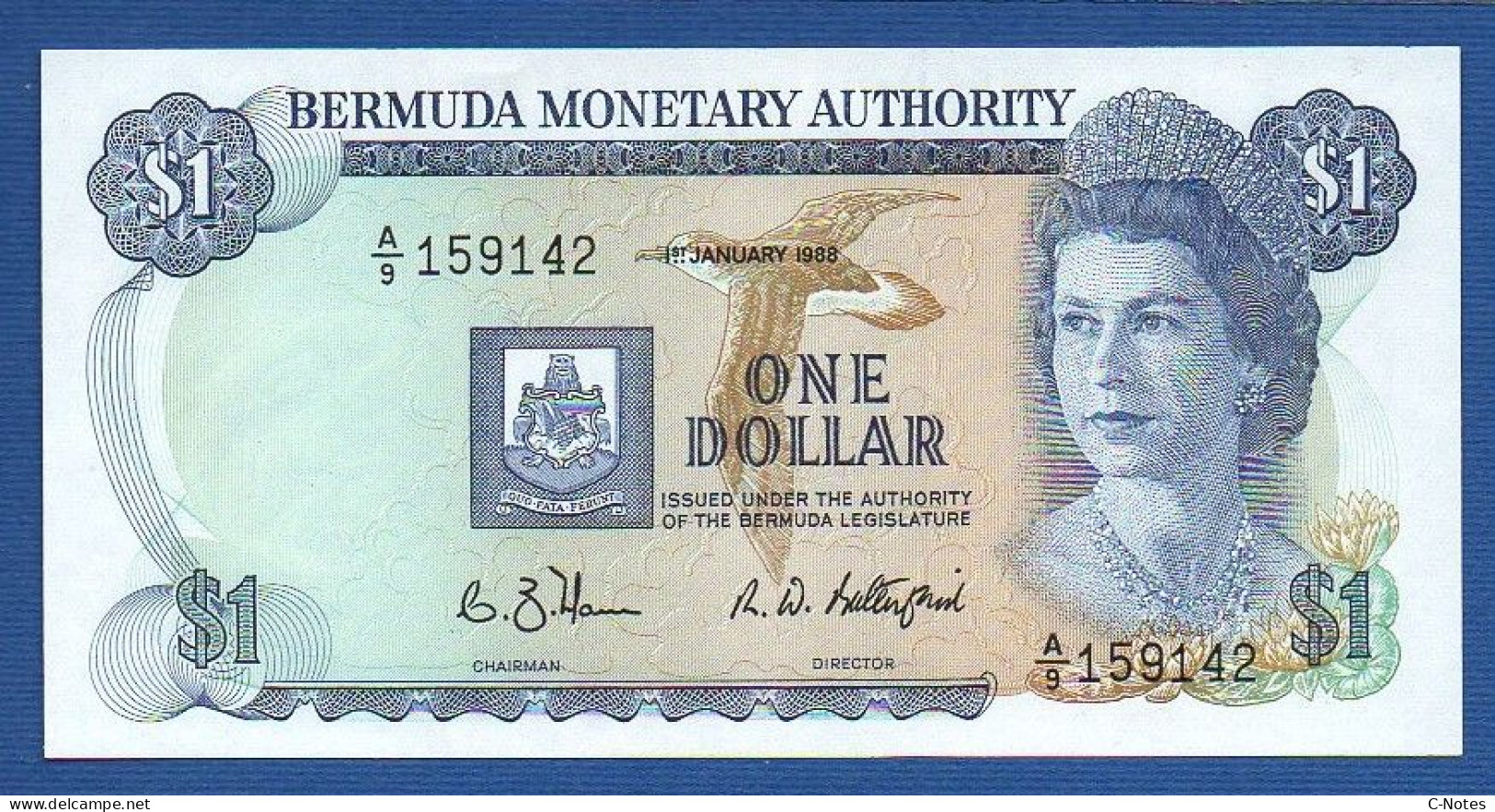 BERMUDA - P.28d – 1 Dollar 1988 UNC , S/n A/9 159142 - Bermudes