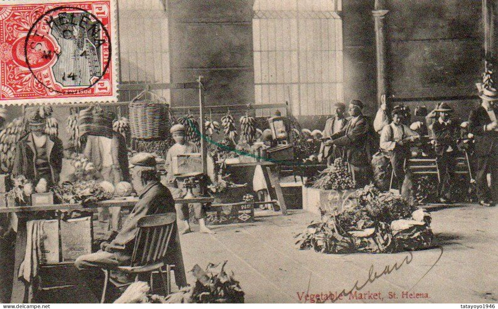 Carte De St Helena Vegetable Market Super Animée Voyagé En 1914 - Santa Helena