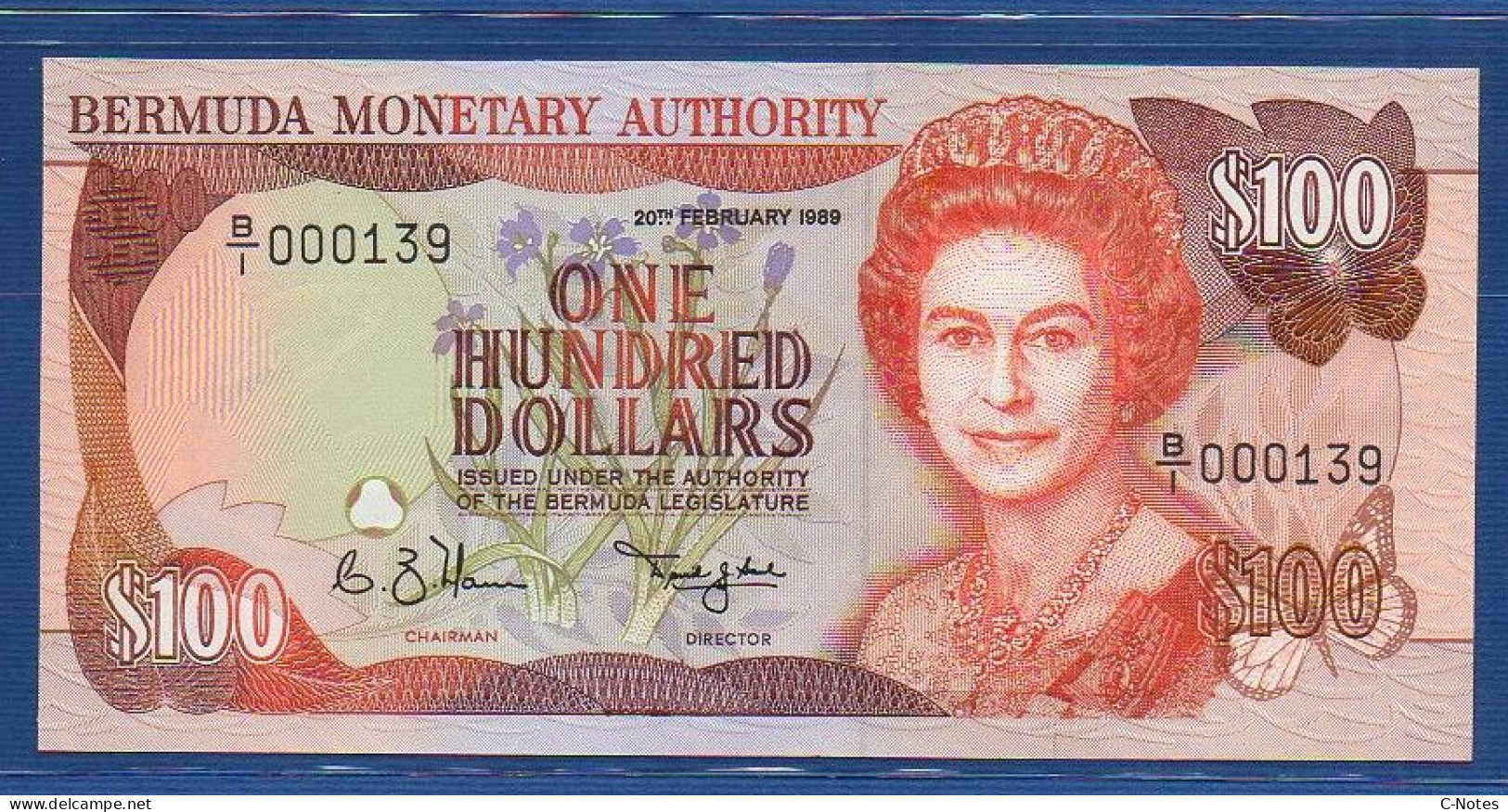 BERMUDA - P.39 – 100 Dollars 1989 UNC, S/n B/1 000139 LOW NUMBER - Bermuda