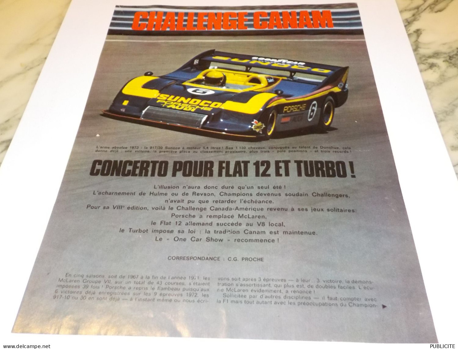 ANCIENNE PUBLICITE CHALLANGE CANAM CONCERTO POUR FLAT 12 ET TURBO 1972 - Voitures