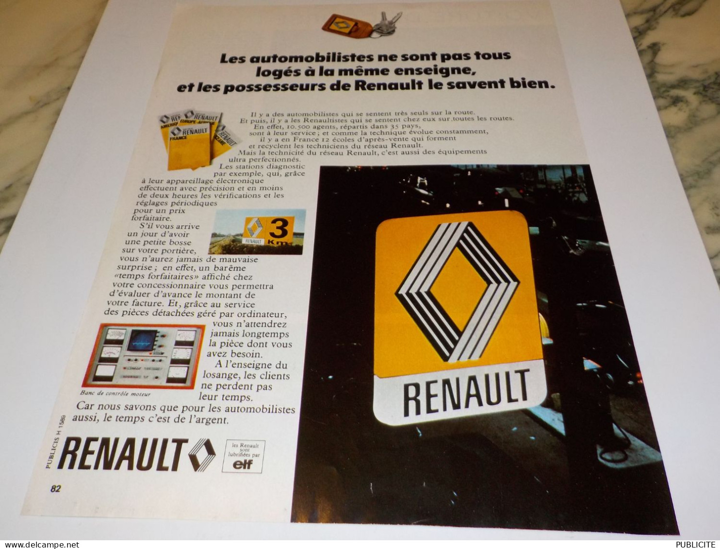 ANCIENNE PUBLICITE FORMULAIRE DIAGNOSTIC ENTRETIEN RENAULT 1972 - Voitures