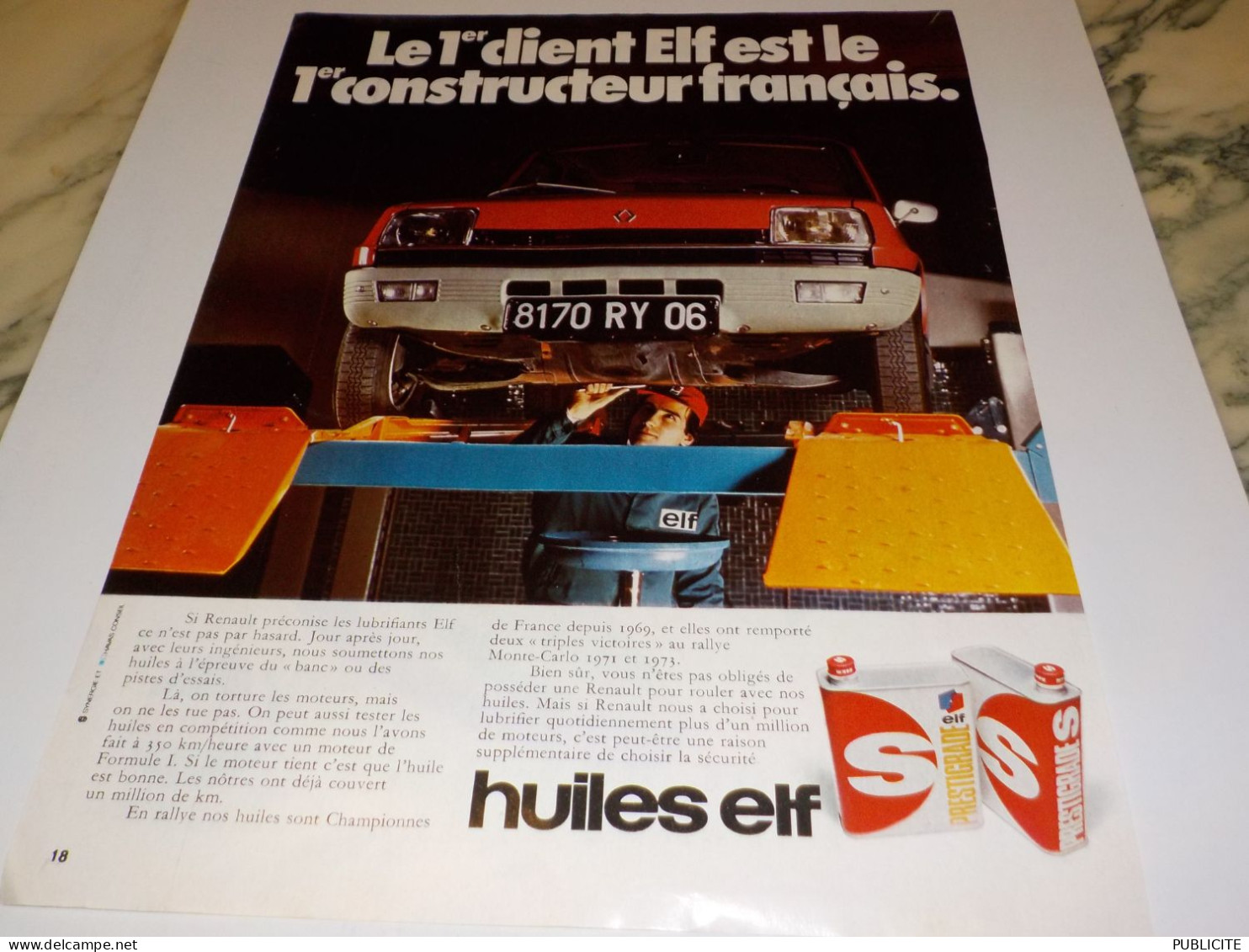 ANCIENNE PUBLICITE 1 ER CLIENT ELF 1 ER CONSTRUCTEUR FRANCAIS RENAULT 1972 - Autres & Non Classés