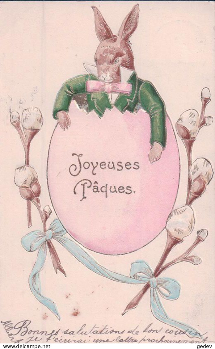Joyeuses Pâques, Lapins Habillés Et Oeufs, Litho Gaufrée (24.3.1913) - Gekleidete Tiere