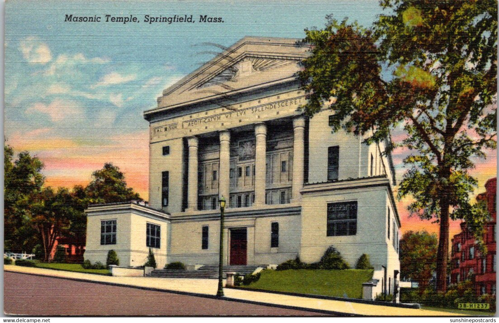 Massachusetts Springfield Masonic Temple 1947 Curteich - Springfield