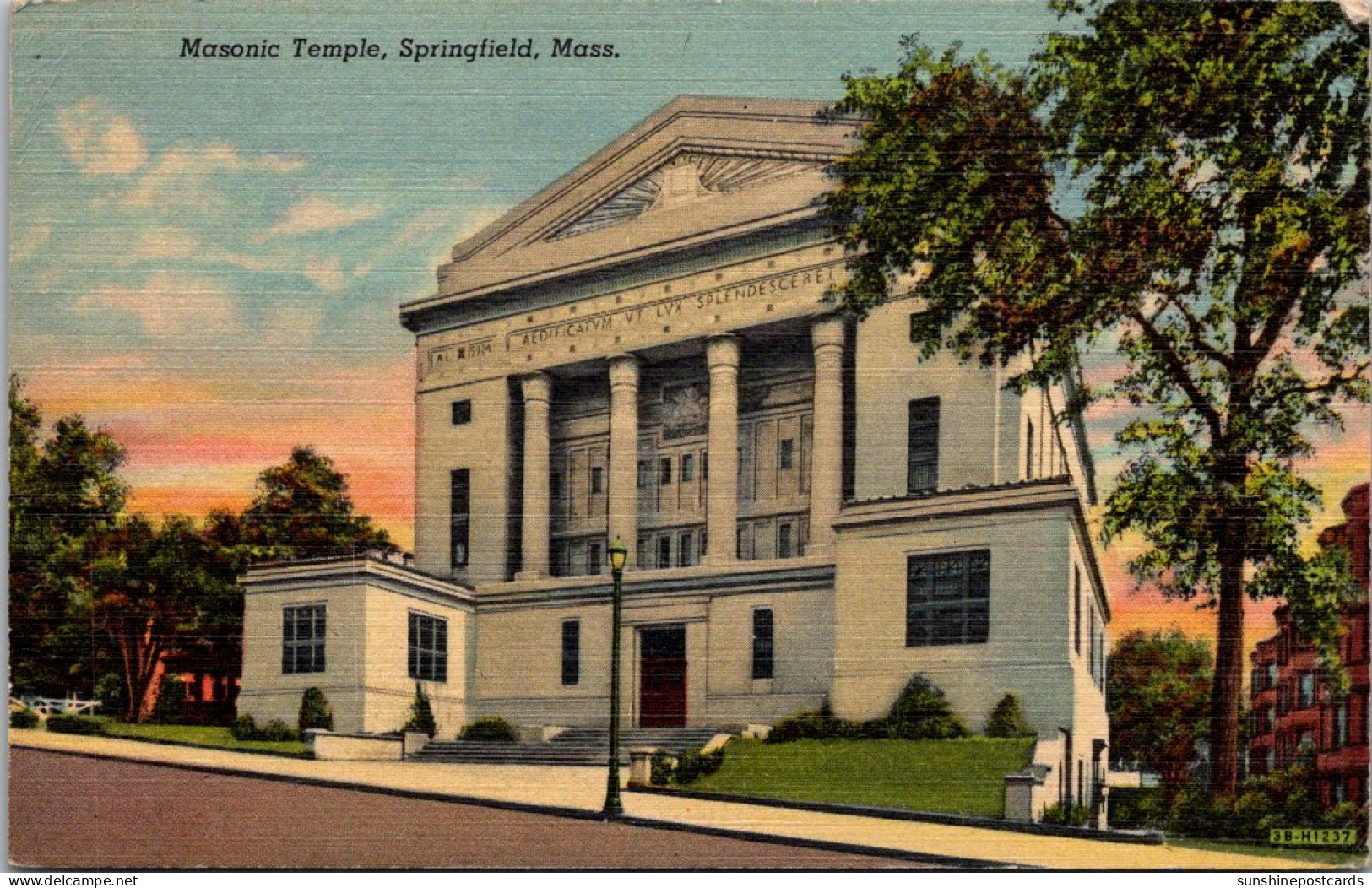 Massachusetts Springfield Masonic Temple 1953 Curteich - Springfield