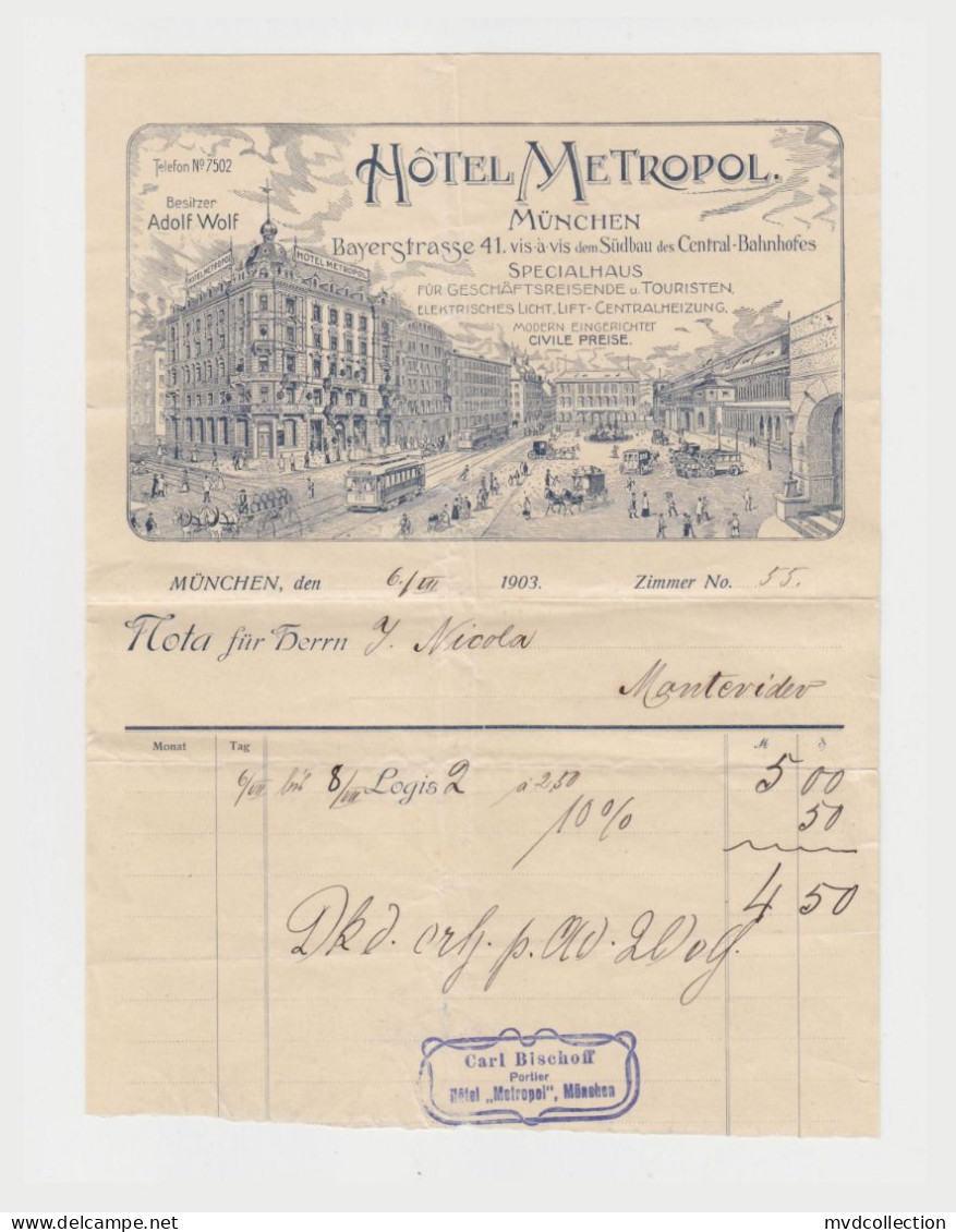 GERMANY - INVOICE - FACTURE HOTEL METROPOL - MUNCHEN 1903 - 1900 – 1949