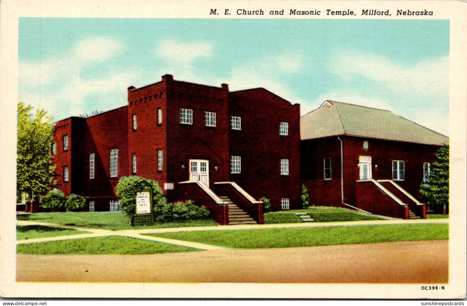 Nebraska Milford Masonic Temple And Methodist Episcopal Church Curteich - Other & Unclassified