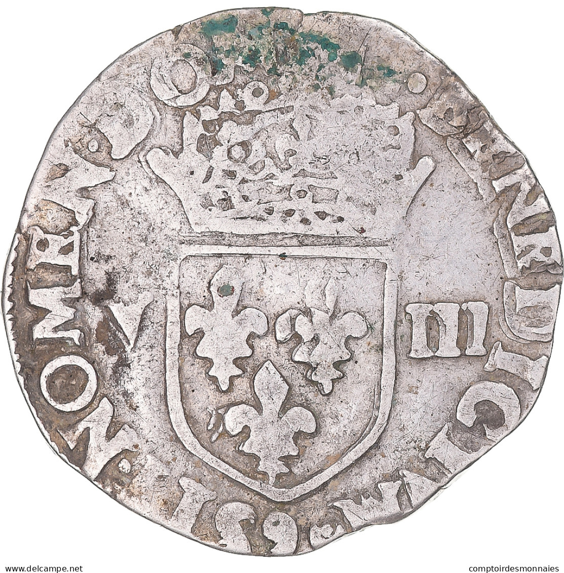 Monnaie, France, Henri III, 1/8 Ecu, 1586, Rennes, TB+, Argent, Gadoury:485 - 1574-1589 Enrique III