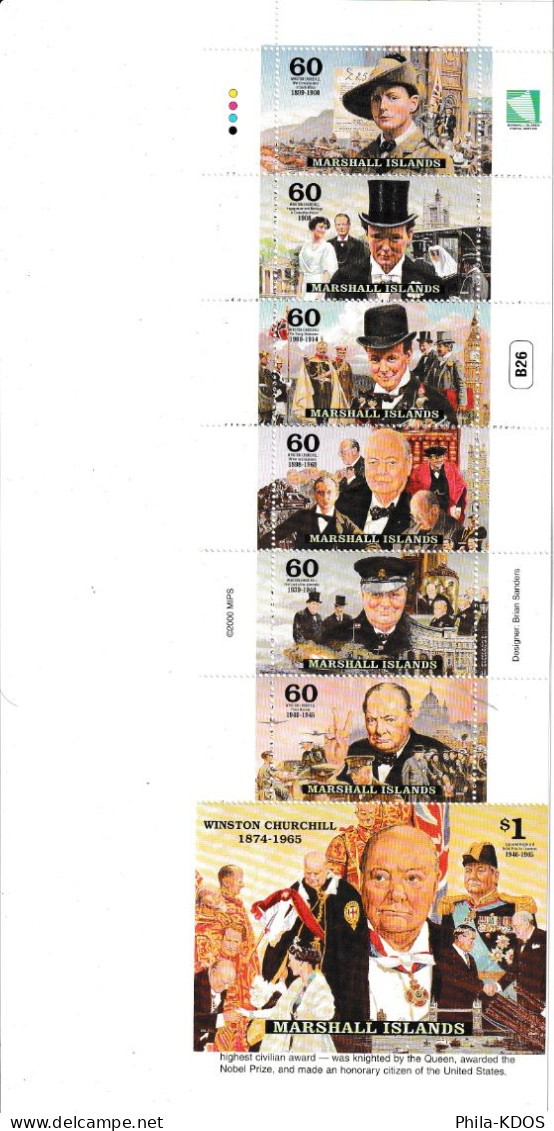 " WINSTON  CHURCHILL / WWII / PRIX NOBEL " Sur Carnet De 7 Timbres Neufs ** MNH Des Iles Marshall. - Sir Winston Churchill