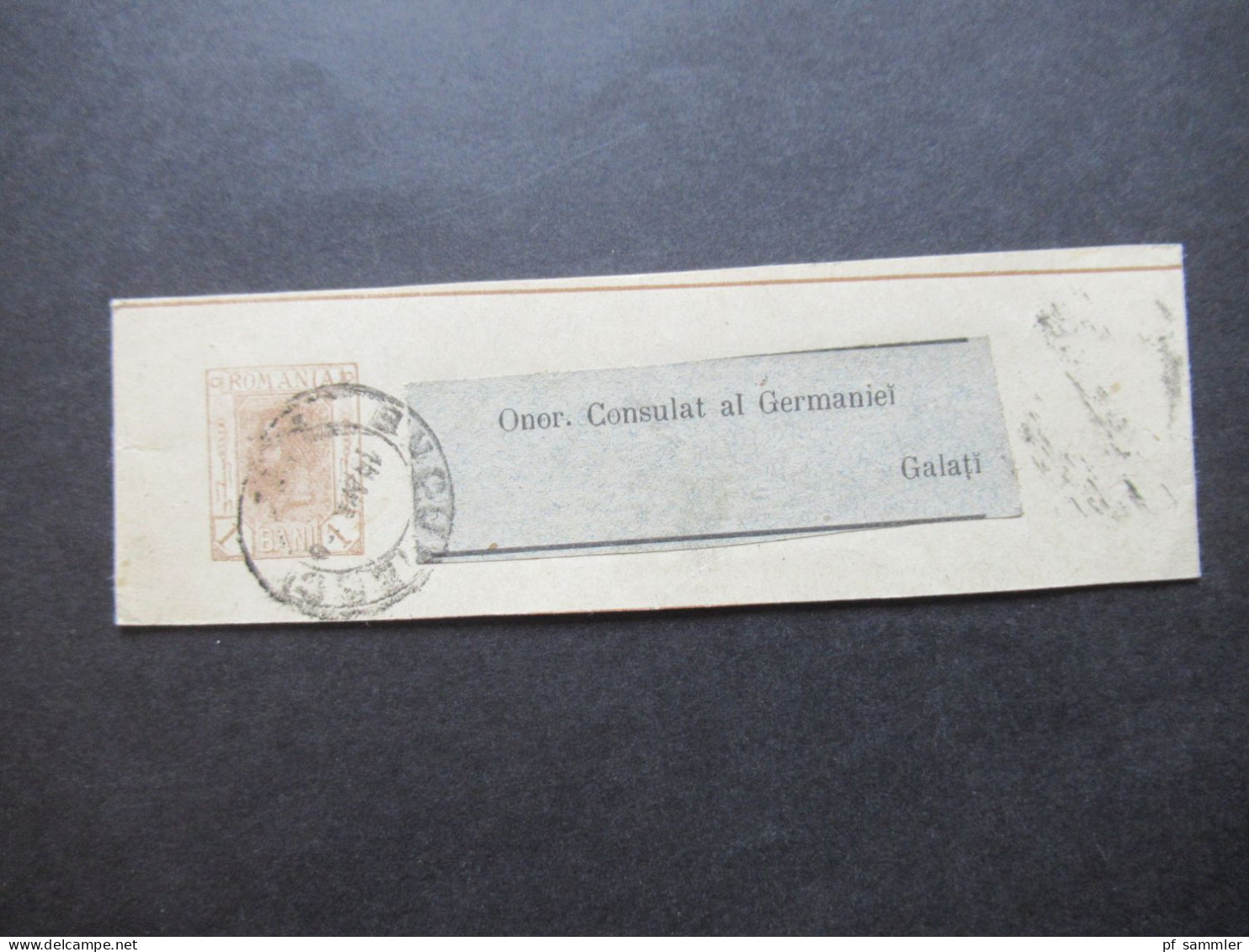 Rumänien 1899 Ganzsachen / 2x Streifband mit Adressaufkleber Onor. Consulat al Germaniei Galati