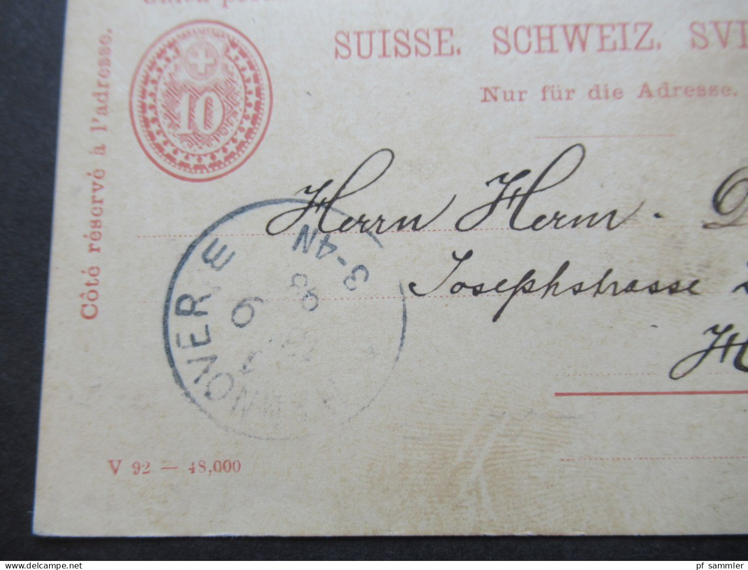 Schweiz 1893 Ganzsache / Fragekarte!! Stempel Winterthur Filiale Nach Hannover Mit Ank. Stempel K1 Hannover - Stamped Stationery