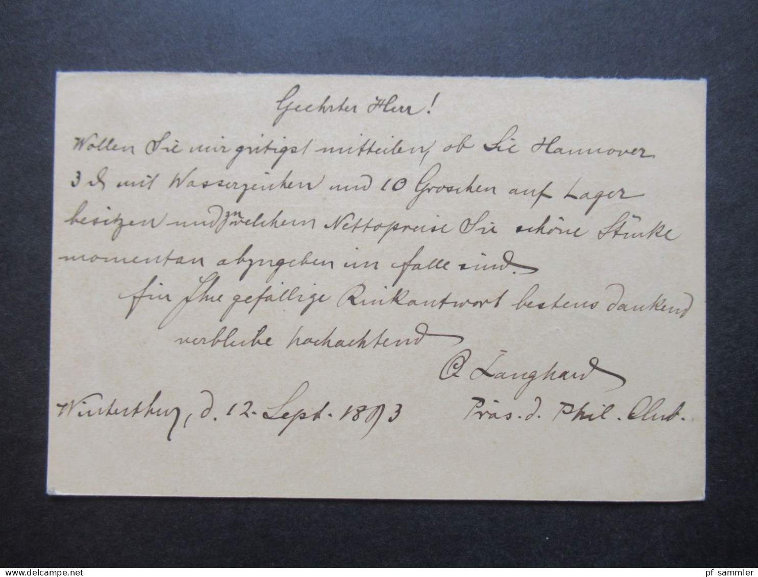 Schweiz 1893 Ganzsache / Fragekarte!! Stempel Winterthur Filiale Nach Hannover Mit Ank. Stempel K1 Hannover - Ganzsachen