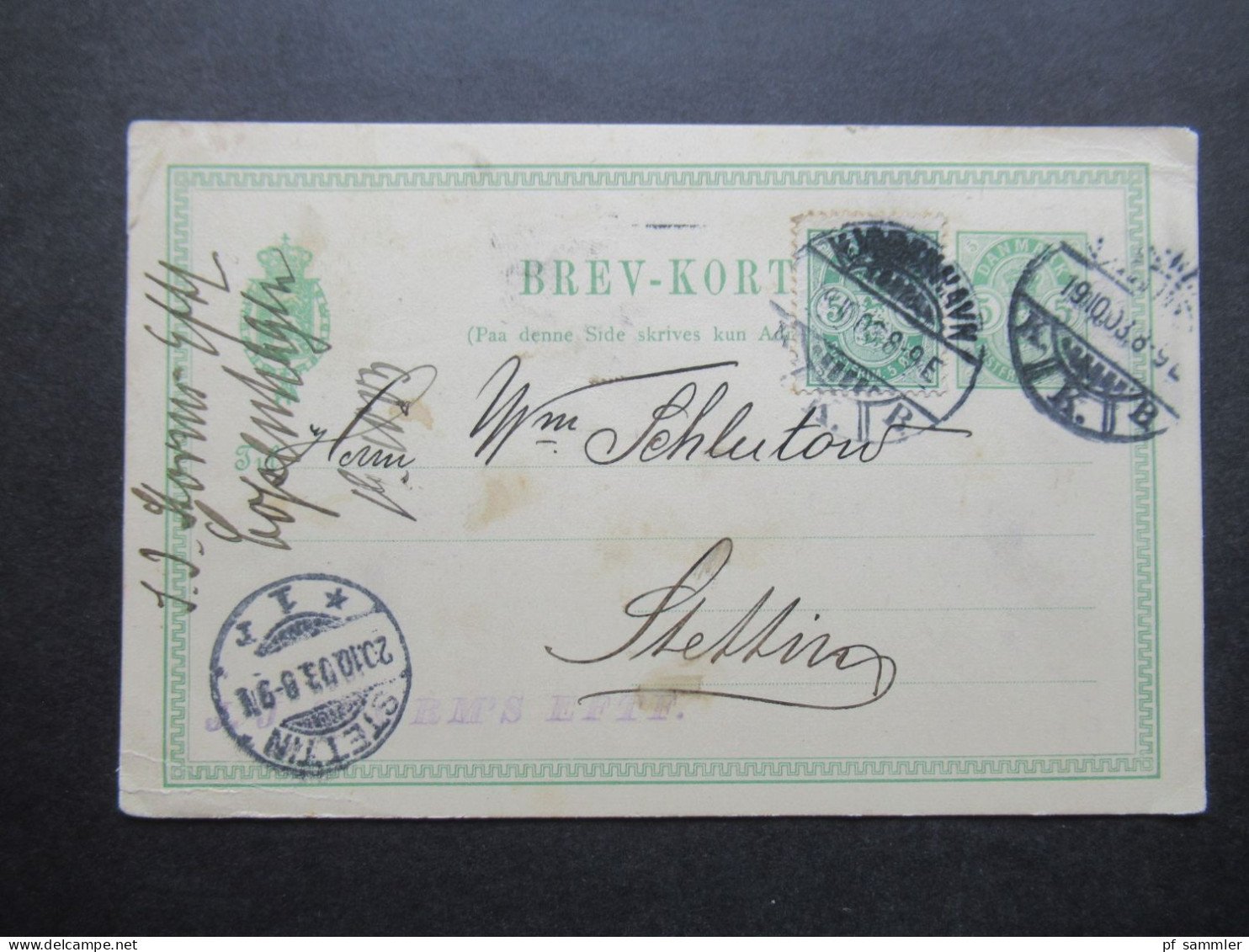 Dänemark 1903 Ganzsache Mit Wertgleicher Zusatzfrankatur! Kopenhagen Nach Stettin Mit Ank. Stempel Stettin * 1 R - Postwaardestukken