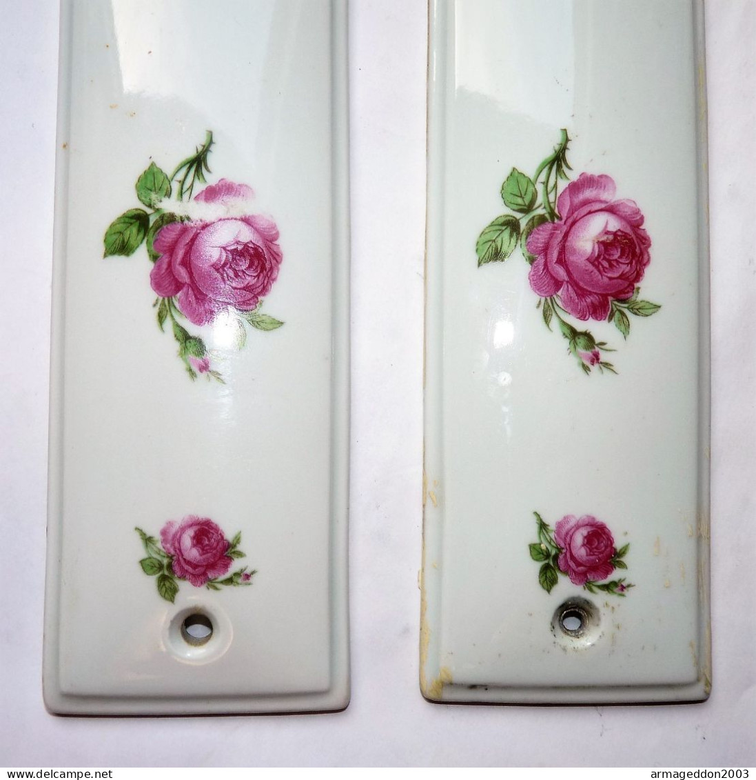 VINTAGE PAIRE 2 PLAQUE PROPRETE DE PORTE DECOR ROSE PORCELAINE LIMOGES CHAPUS /3 - Limoges (FRA)