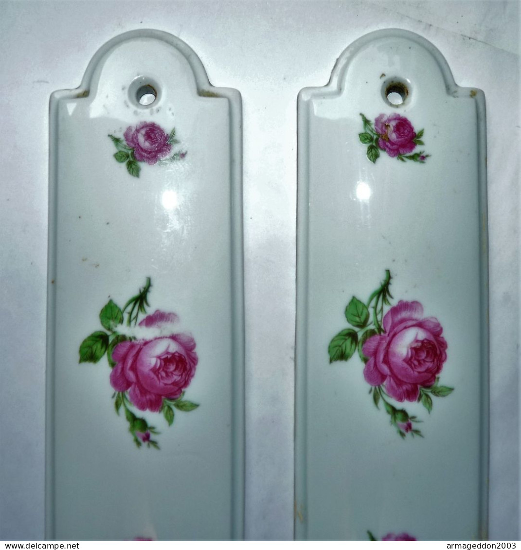 VINTAGE PAIRE 2 PLAQUE PROPRETE DE PORTE DECOR ROSE PORCELAINE LIMOGES CHAPUS /4 - Limoges (FRA)