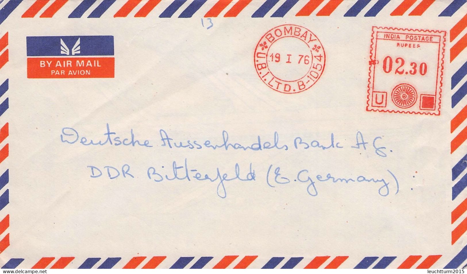 INDIA - AIRMAIL 1976 BOMBAY > BITTERFELD/GDR -METER- /ZB 131 - Corréo Aéreo