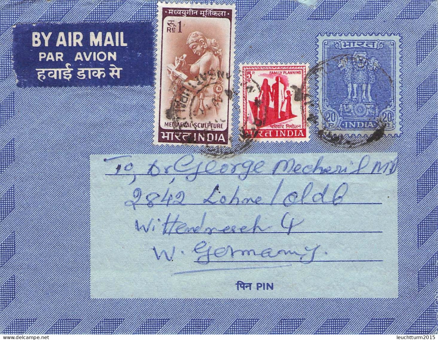 INDIA - AEROGRAMME 1975 > LOHNE/DE /ZB 132 - Airmail