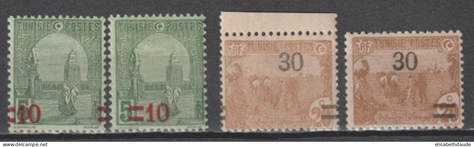 TUNISIE - 1923 - VARIETE SURCHARGE A CHEVAL - YVERT N°96 * MLH + 98 ** MNH - - Neufs