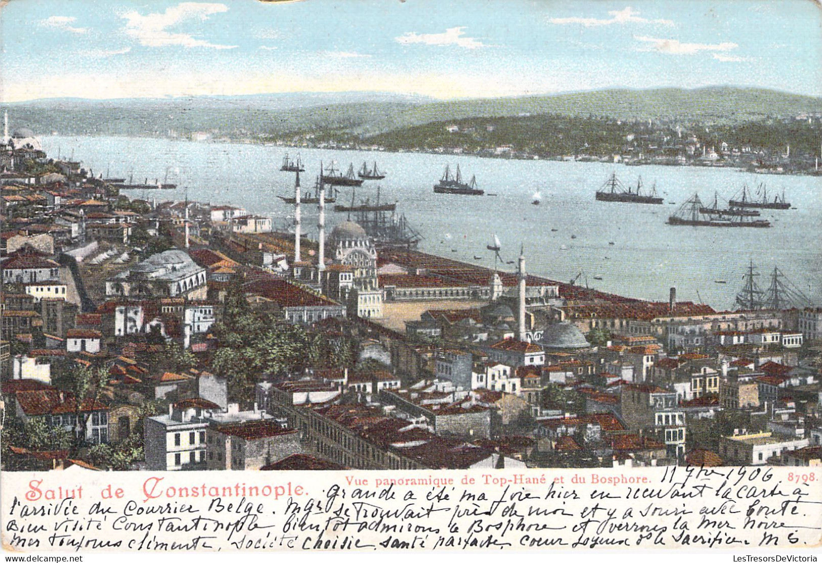 TURQUIE - Constantinople - Salut De - Vue Panoramique De Top Hané Et Du Bosphore - Carte Postale Ancienne - Turkey