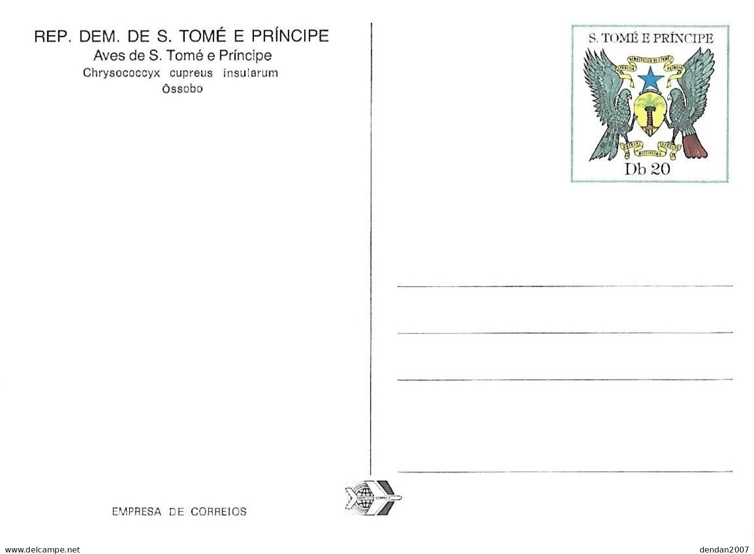 Sao Tomé E Principe - Postal Stationery 1983 :   African Emerald Cuckoo   - Chrysococcyx Cupreus - Cuco, Cuclillos