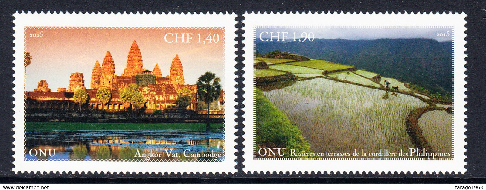 2015 United Nations Geneva UNESCO World Heritage Angkor Wat Complete Set Of 2 MNH @ BELOW FACE VALUE - Neufs