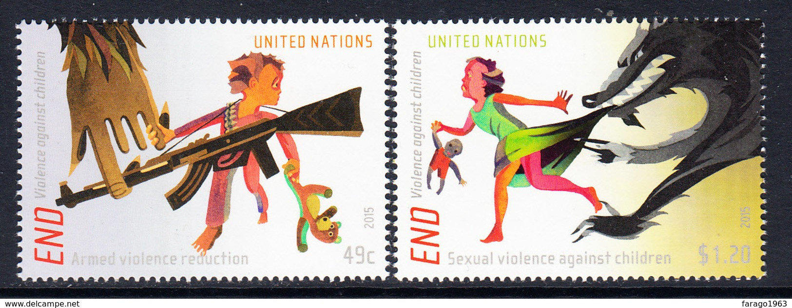 2015 United Nations New York End Violence Against Children Complete Set Of 2 MNH @ BELOW FACE VALUE - Neufs