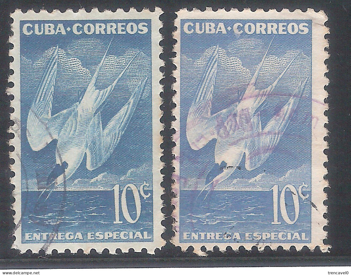 Cuba 1953 - 2 Sellos Usados Y Circulados - Entrega Especial -Aves Gaviota - Usati