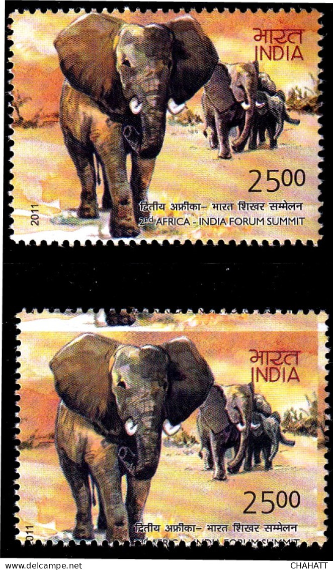 INDIA-2011-2500p-ELEPHANT- AFRICA INDIA SUMMIT- FRAME SHIFTED - DRAMATIC PERFORATION SHIFT-MNH IE-19 - Variétés Et Curiosités