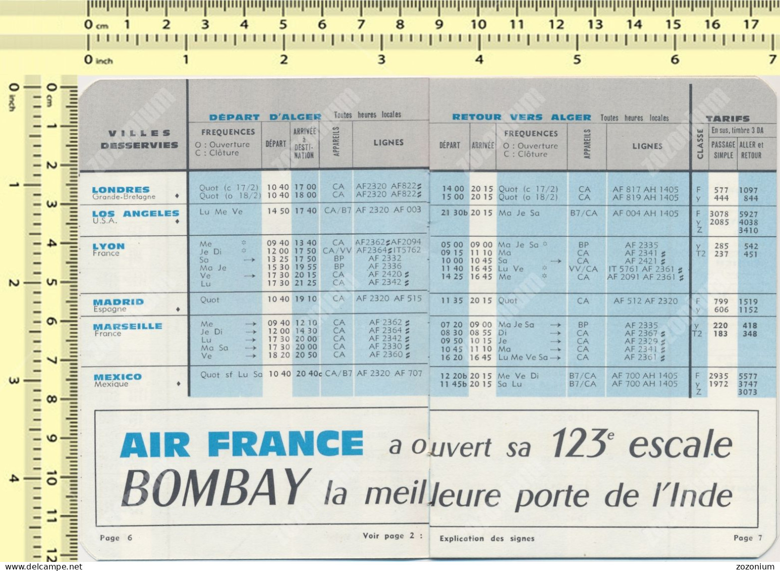 Air France Horaire De Poche 1968 N°13 Lignes Au Départ D'Algerie - Europa