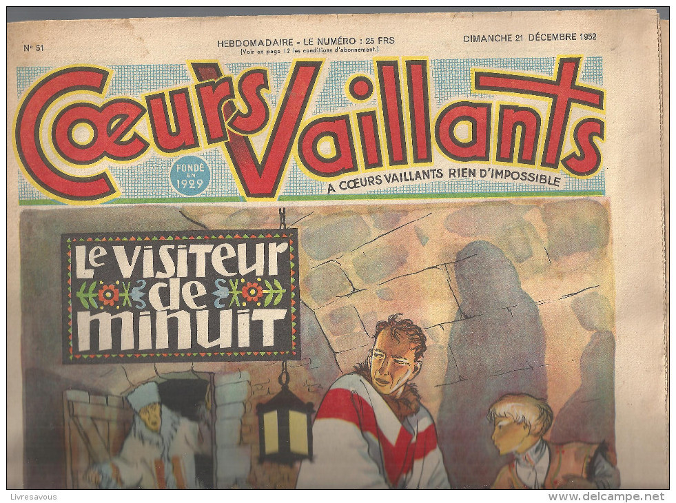 Coeur Vaillant N°51 De 1952 Couverture De Pierre Joubert  (non Signée) - Vaillant