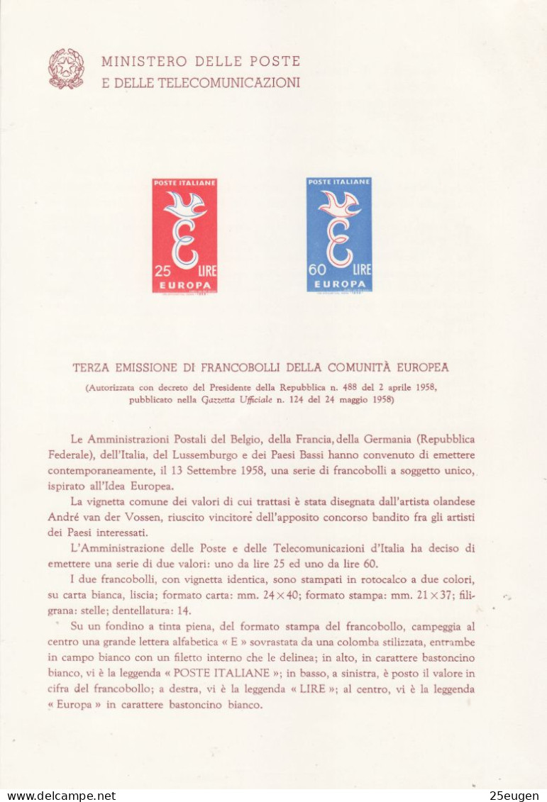 ITALY 1958 EUROPA CEPT MINISTERIAL BULLETIN - 1958