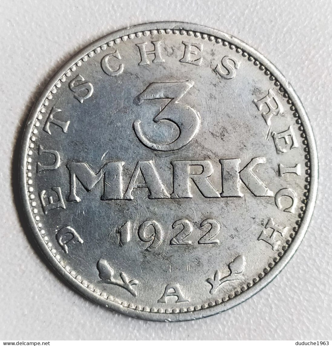 Allemagne. 3 Mark 1922 A - 3 Mark & 3 Reichsmark