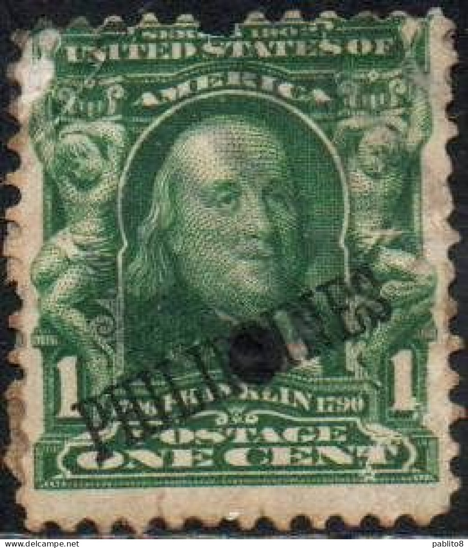 PHILIPPINES USA POSSESSION 1899 1901 OVERPRINTED FRANKLIN 1c USATO USED OBLITERE' - Filippine