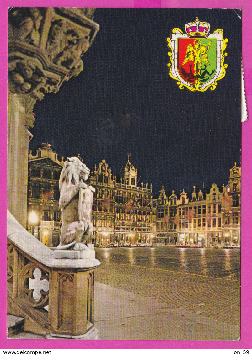 292329 / Belgium Brussels - Night A Part Of The Market Place Lion Statue PC Used (O) 1992 - 28Fr Europa CEPT  America - Markets